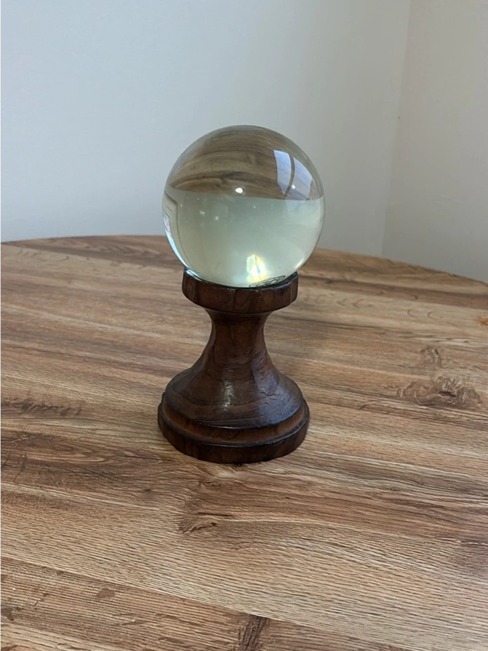 Clear Crystal Ball 4 Inch Including Wooden Stand (total 9” Height)
